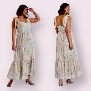 Eloquii Seashell Tiered Flowy Maxi Dress White Size 18